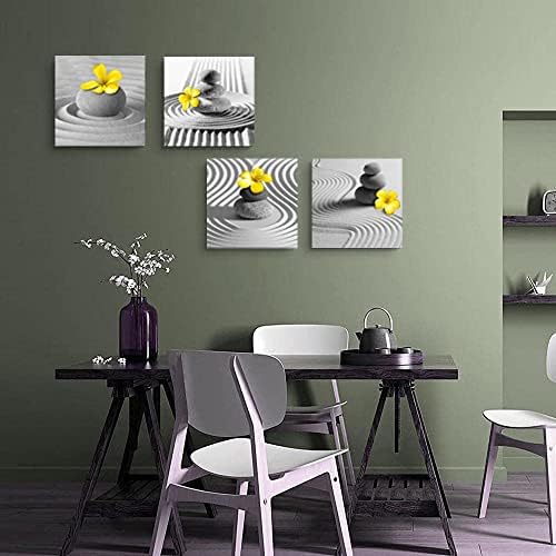 Yxbhhym Yellow Gray Wall Art Black White Zen Wall Art Floral Wall Pictures - Image 4
