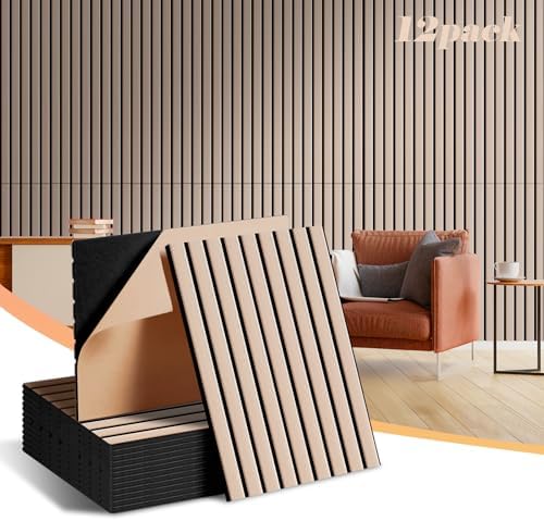 16" x 12" Acoustic Panels 12 Pack, Self-Adhesive 3D Wall Tiles Camel by laapee