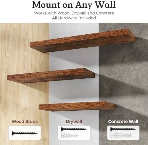 48" Brown Floating Shelves Wood Wall Shelf, Rustic Brown - Image 6