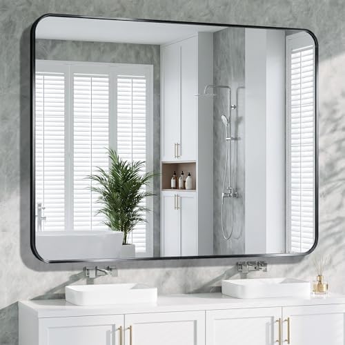Bathroom Mirror 40"x50" Matte Black Rectangle Bathroom Wall Mirror by KOONMI