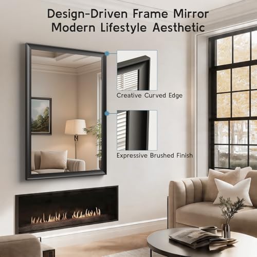 24x36 Inch Black Bathroom Mirror, Rectangle Vanity Wall Mirror - Image 3