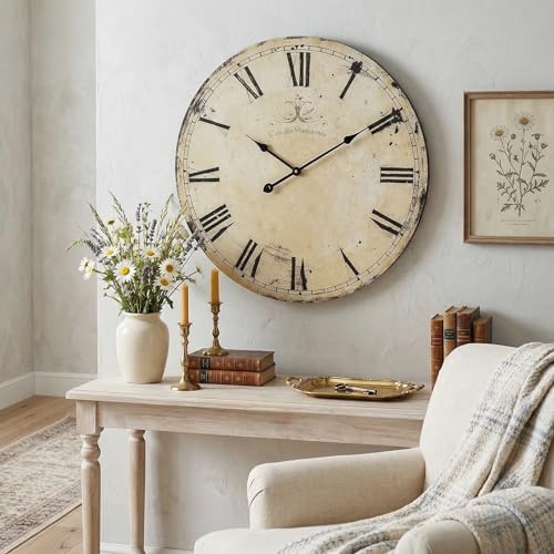 24 Inch Vintage Yellow Wall Clock, Farmhouse Silent Non-Ticking Battery - Image 6