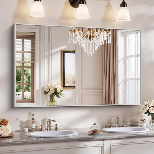 YIROMAN Bathroom Mirror 50"x30", Large Brushed Silver Bathroom Mirror by Unknown