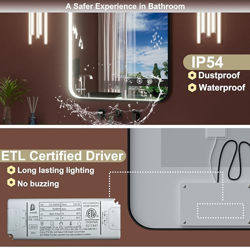 28"x36" Black LED Bathroom Mirror - Image 6