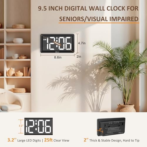Soobest 9.5 Inch Digital Wall Clock Battery Operated, LED Large Display - Image 4