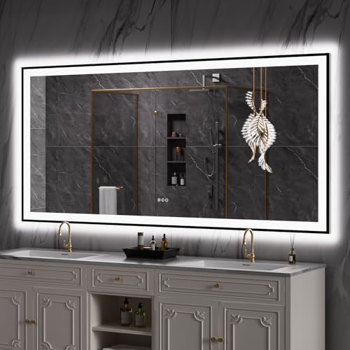 LOAAO 84"X40" LED Bathroom Mirror Black Framed by LOAAO
