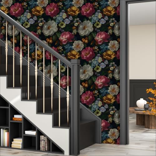 BOKEBEVE Navy Blue Floral Wallpaper Peel and Stick Vintage 17.5 x 393.5In - Image 5