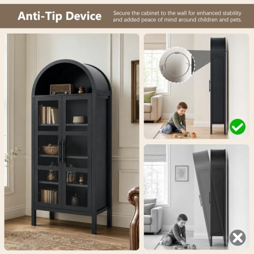72" Tall Arched Cabinet with Glass Doors - Image 7