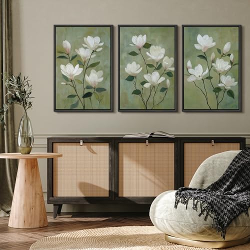 MUDECOR Framed Canvas Print Wall Art White Magnolia Floral Soft Green Botanical - Image 4
