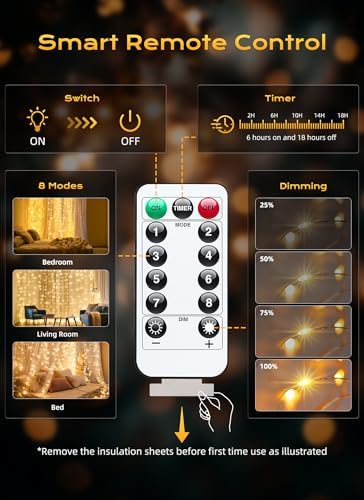 Brightown 300 LED Fairy Curtain Lights, 9.8ft x 9.8ft Curtain String Lights - Image 6