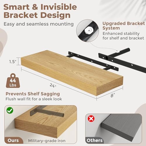 24 Inch Floating Shelves for Wall, Oak Finish - Image 3