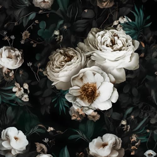 Laatse Dark Black Floral Wallpaper Peel and Stick 17.5" × 787" by Laatse