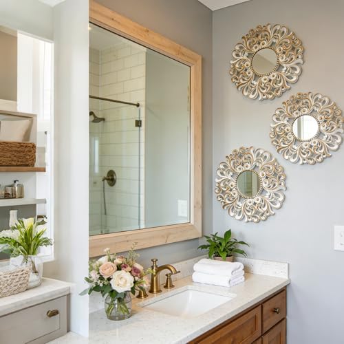 DXYAKY 3 Pack Floral Ornate Decorative Wall Mirror - Image 7