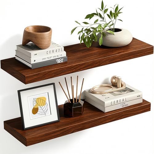 Organic Wavy Edge Floating Shelves, Hidden Brackets, 2 Pack 24 in by Unknown