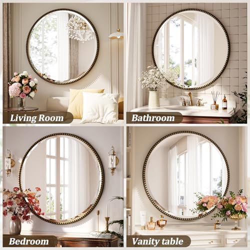 28'' Round Mirror, Beaded Circle Decorative Wall Mirror - Image 7