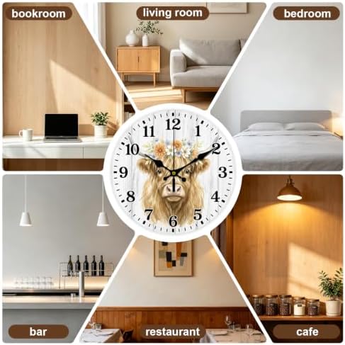 Highland Cattle Wall Clock Silent Non-Ticking 12" - Image 5