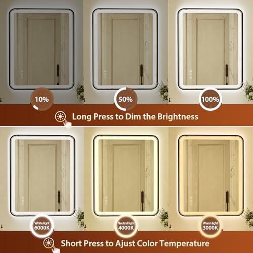 36x48 Inch Black Framed LED Bathroom Mirror - Image 3