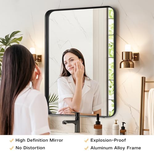 Black Bathroom Vanity Mirror Over Sink 26x38, Large Wall Mounted Mirror - Image 2