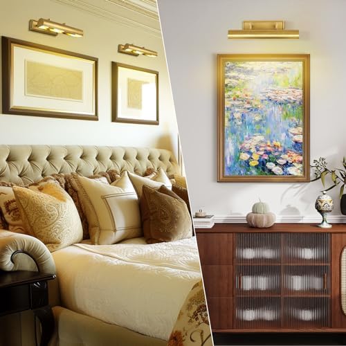 18in Brass Picture Lights Hardwired, 3-Light Gold Modern Picture Light - Image 4