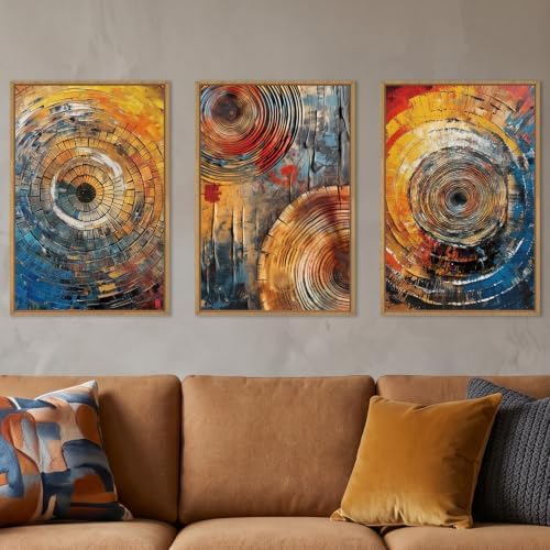 Aryroi Large Colorful Tree Ring Framed Canvas Wall Art Set- 24"x36"x3 by Aryroi