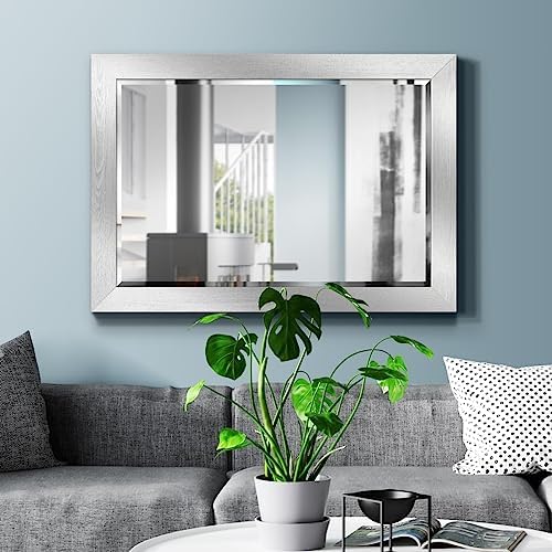 Renditions Gallery Rustic Rectangular Silver Wood Frame Vanity Body Mirror - Image 5