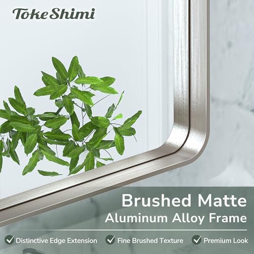 TokeShimi 20x30 Brushed Nickel Bathroom Wall Mirror Vanity Metal Frame Round - Image 3