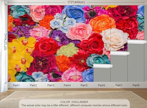 Floral Peel and Stick Wallpaper Multicolor Red Rose Wall Mural - Image 3