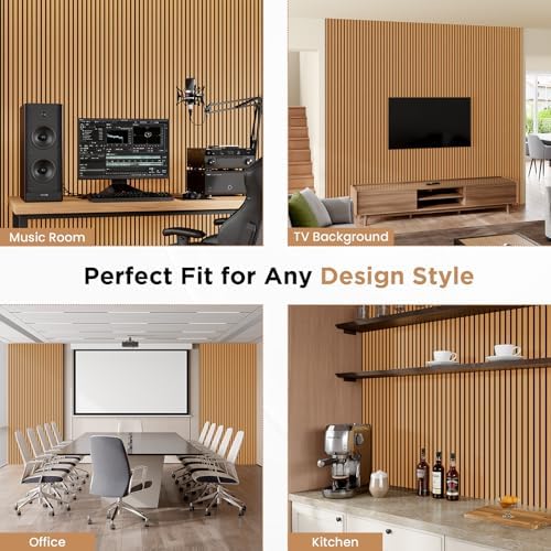 SMARTSTANDARD Wood Slat Acoustic Wall Panels 4 Pack 94"x12.6" Light Brown - Image 6