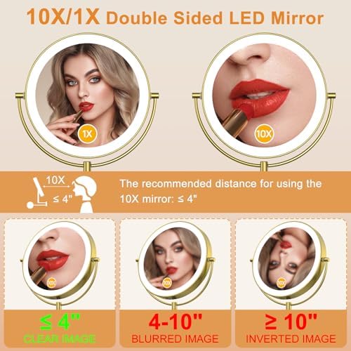 Gospire 9” Wall Mounted Lighted 1X/10X Magnifying Mirror - Image 3