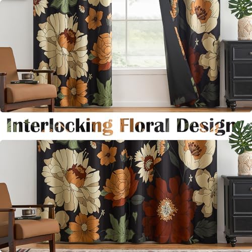 jinchan Black Boho Floral Blackout Curtains 84 Inch Grommet 4 Panels - Image 5