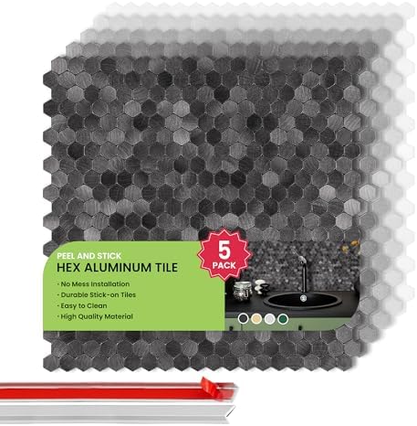 Select 5 Pack Hexagon Peel and Stick Backsplash Tiles, Brushed Black by selectlighting
