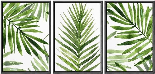 MUDECOR Framed Canvas Print Wall Art Green Tropical Palm Leaf Prints, by MUDECOR