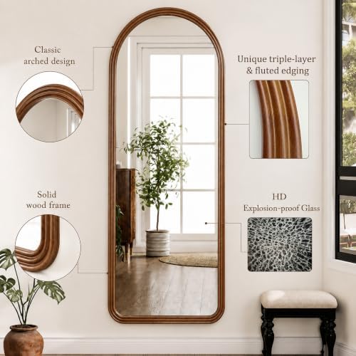 24x65 Inch Wood Arched Full Length Floor Mirror - Image 5