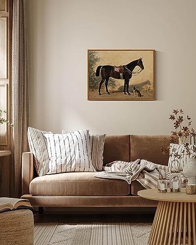 ARPEOTCY Framed Canvas Horse Wall Art, Classical Horse and Dog Art Print - Image 2