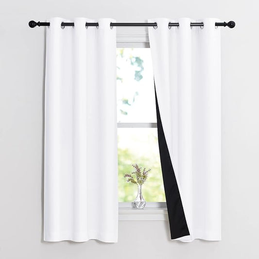 NICETOWN Pure White 100% Blackout Lined Curtains, 2 Thick Layers Narrow Wide by NICETOWN