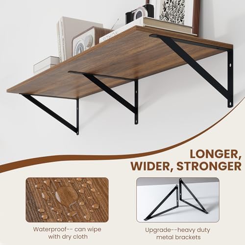 Heimlove 36W x 12D Deep Floating Shelves Set of 2 Walnut - Image 5