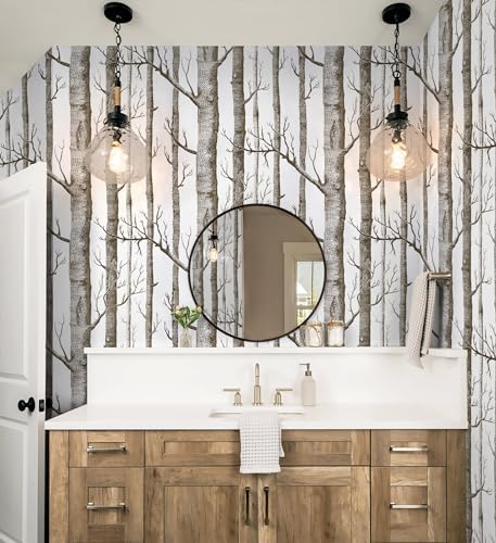 17.7" x 787" Birch Tree Wallpaper Peel and Stick White and Brown Wallpaper - Image 5