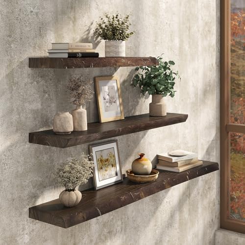 24" Live Edge Floating Shelves, Solid Elm Wood Shelf - Image 2