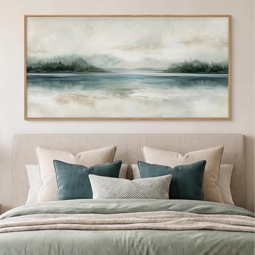 HOURIA Abstract Sage Green Beige Landscape Framed Canvas Wall Art Set, - Image 5
