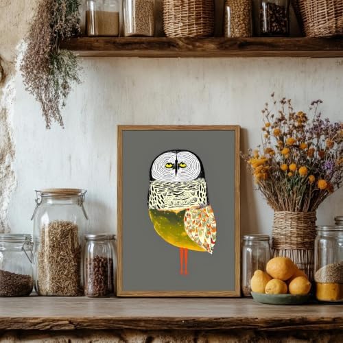 Funny Owl Wall Art, Whimsical Bird Wall Decor Painting Cute Animal Poster - Image 2