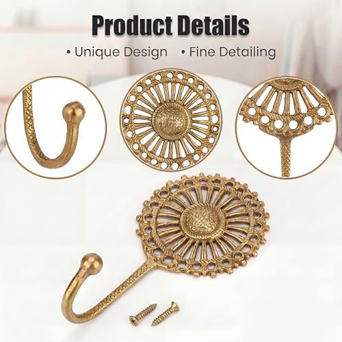 Indian Shelf Set of 3 Solid Brass Boho Wall Hooks - Image 6