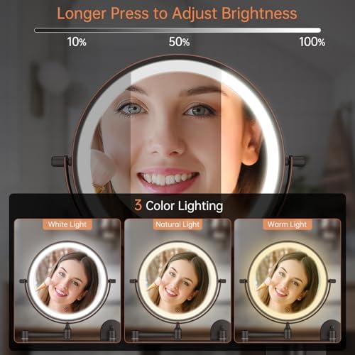 5000mAh Rechargeable Wall Mounted Lighted Makeup Mirror Double Sided 1X30X - Image 4