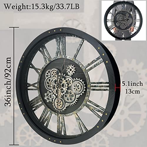 36 Inch Moving Gear Wall Clock, Oversized Wall Clocks, Clock Living Room Decor - Image 2