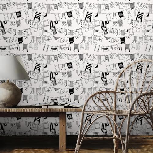 REDAMANCY Black and White Laundry Clothes Line Painting Modern Abstract Art - Image 3