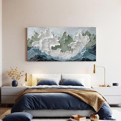 YISXINOAG White Green Ocean Wall Art Minimalist Coastal Painting 20"X40" - Image 5