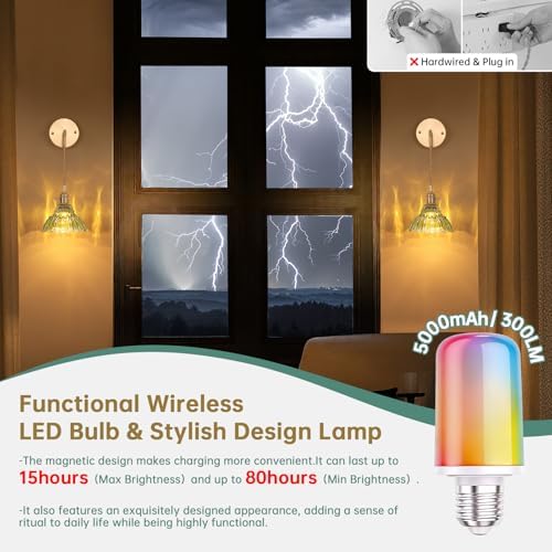 Shenmoyl Vintage Battery Operated wall sconces Set of 2, Wall Lamps - Image 4