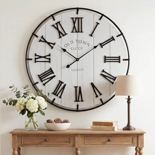 EMAX HOME Large 30 Inch Farmhouse Wall Clock, Rustic Distressed Wooden Face - Image 2