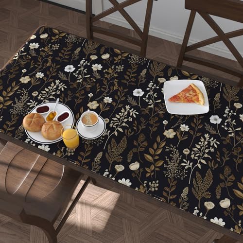 Black Dark Muted Gold Floral Peel and Stick Wallpaper 17.5" x 118" - Image 2