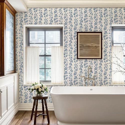 Ismoon Blue Wallpaper Peel and Stick Vintage Wallpaper 17.3in x 32.8ft Blue - Image 3