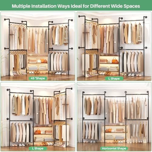 Aheaplus Expandable Industrial Pipe Clothing Rack, 7.3-10.9Ft Closet System - Image 4
